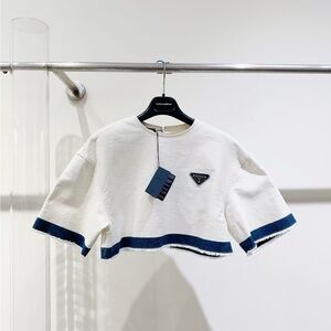🚩steal authentic Prada White and Blue Short Sleeve Top